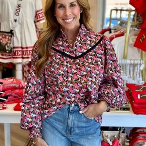 CROSBY by Mollie Burch Floral Button Down Shirt - Pink and Black